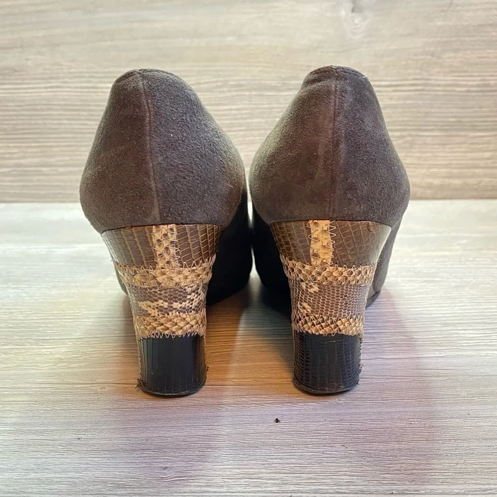 Vintage Joseph suede leather upper lining + sole Patchwork patterned wedge heel